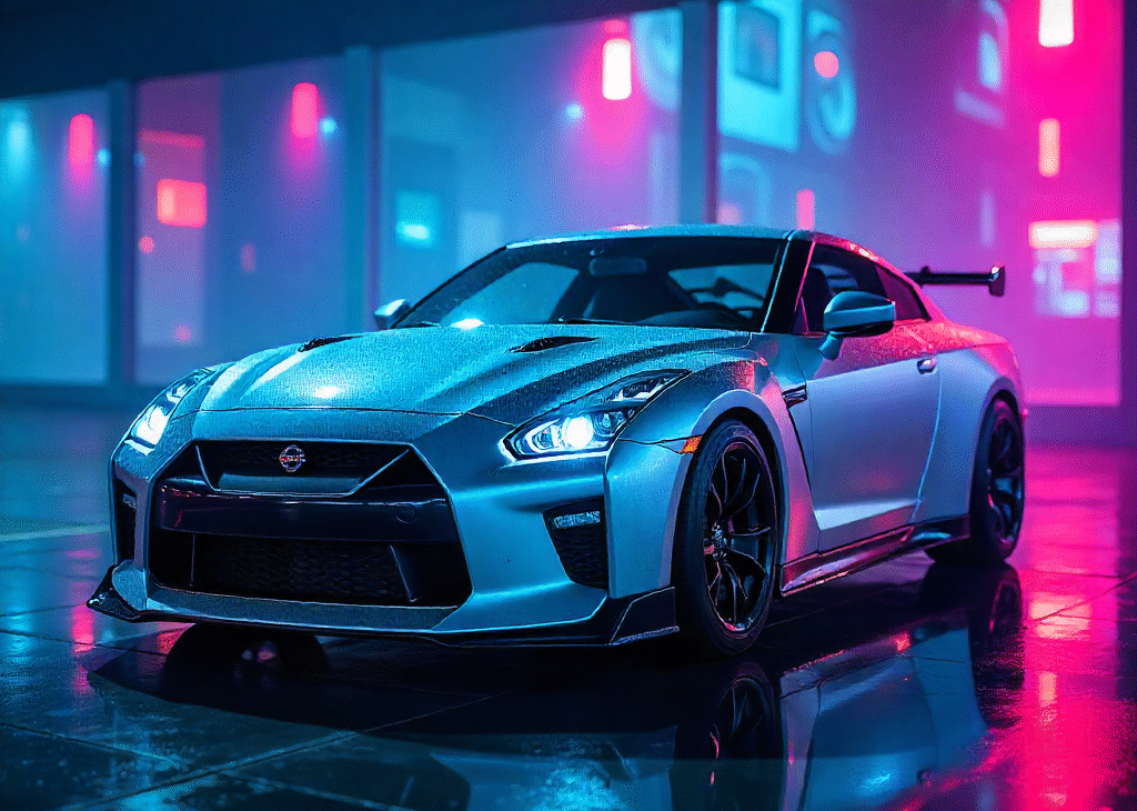 Nissan GTR R35 One Of The Rare JDM cars With Retro background