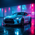 Nissan GTR R35 One Of The Rare JDM cars With Retro background