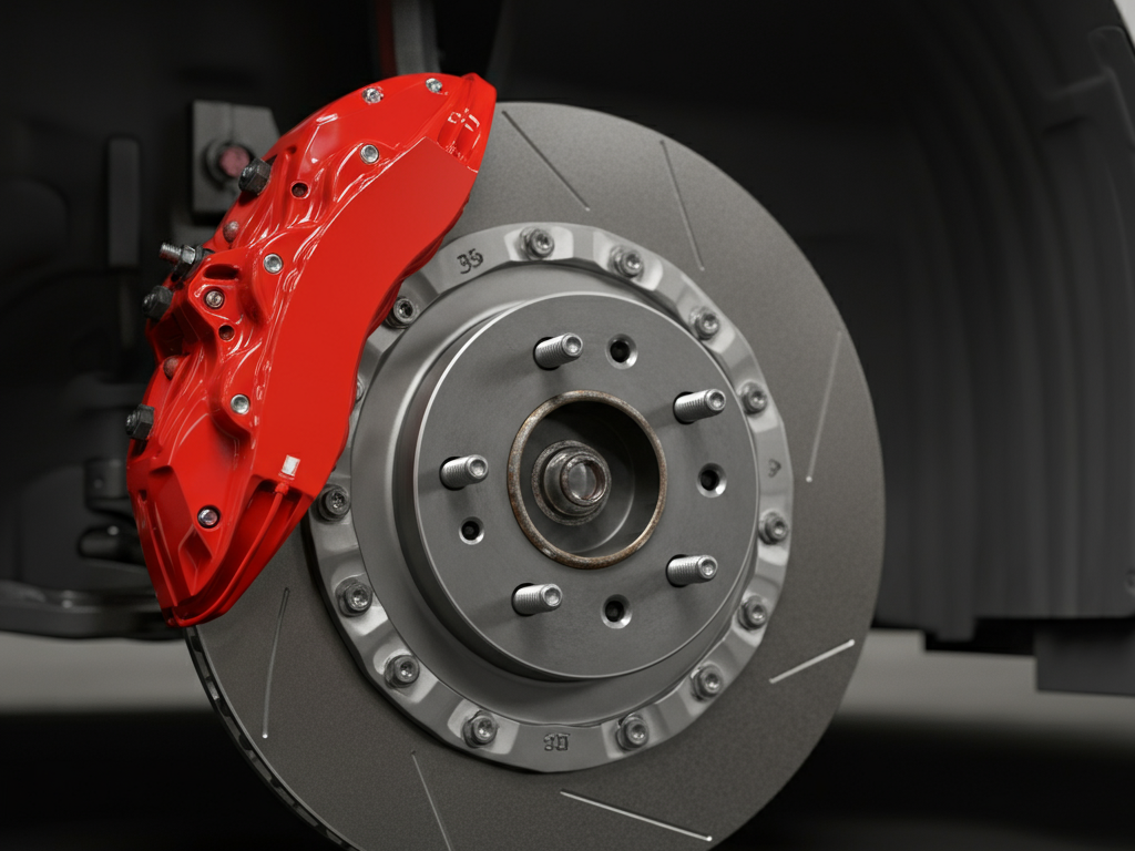 "JDM big brake kit with large Brembo calipers and slotted performance rotors."