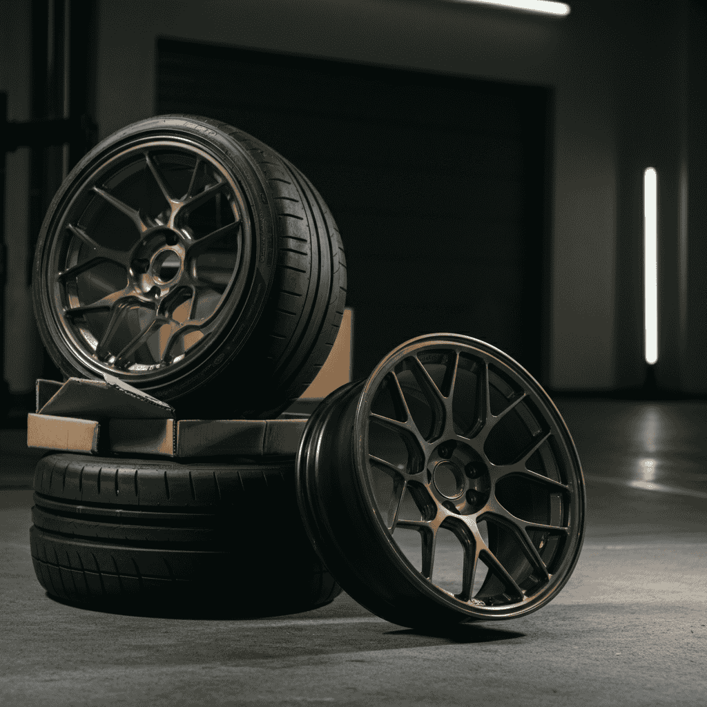 "Lightweight forged JDM wheels paired with high-grip performance tires."