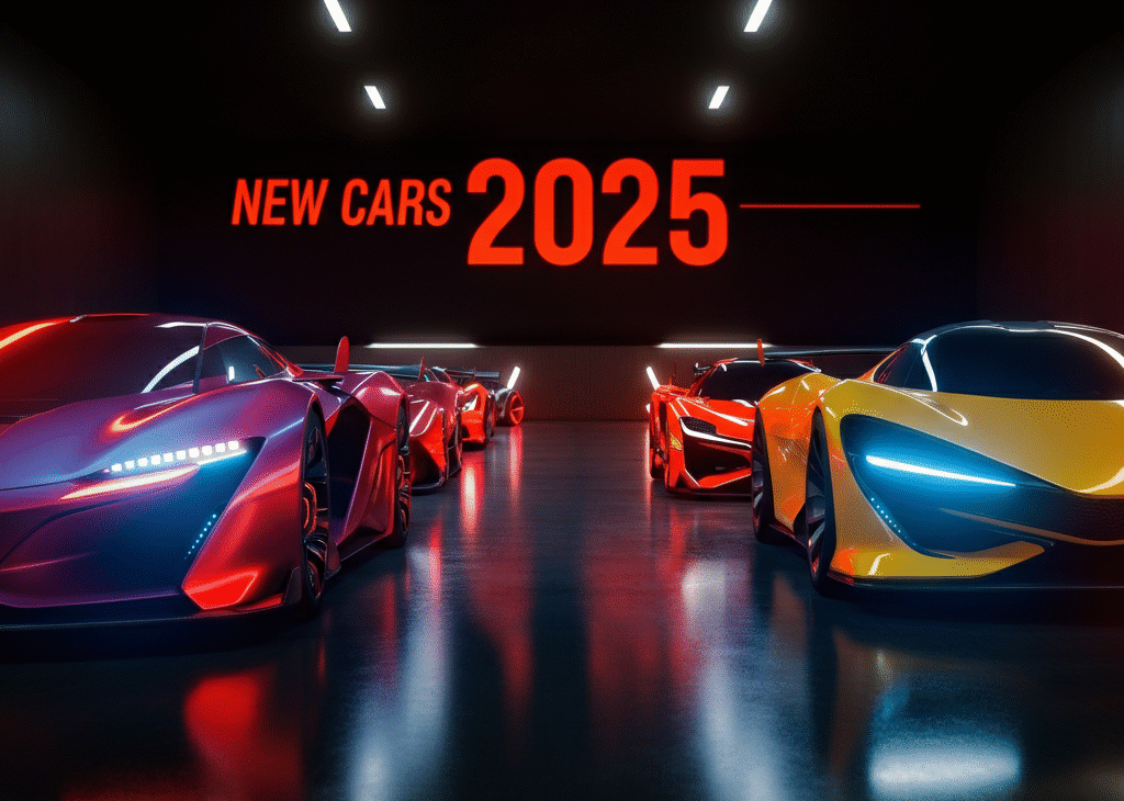 Futuristic lineup of new cars 2025 featuring advanced design and electric innovations