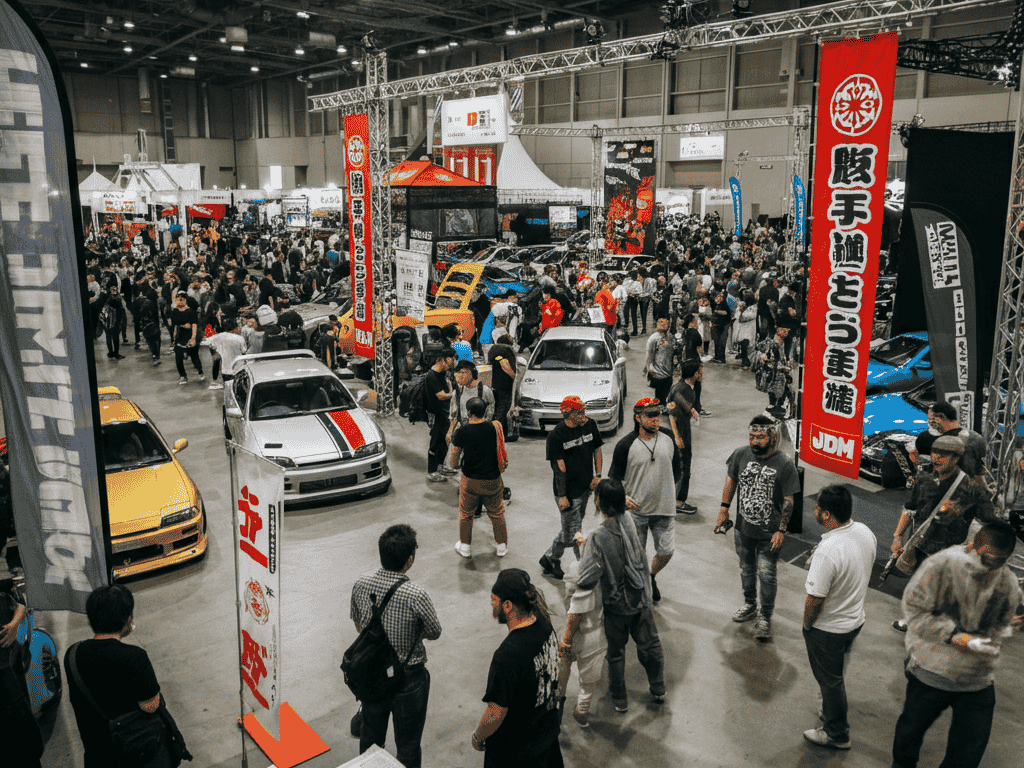 “Rare Japanese performance cars including Skyline, Supra, and RX-7 at JDM Expo